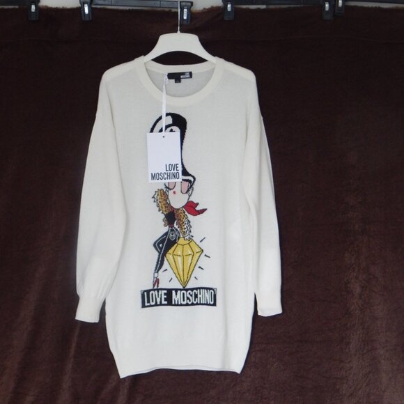 Love Moschino Pullover Sweater Dress Girl on Diamond Made in ITALY Ivory NWT - Picture 9 of 10